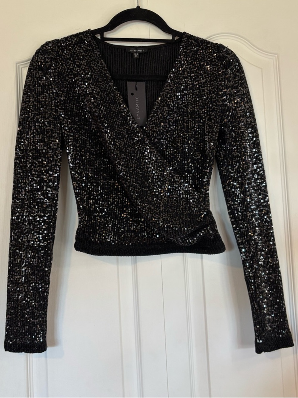 NWT Dynamite Black Sequin Ribbed Knit Top